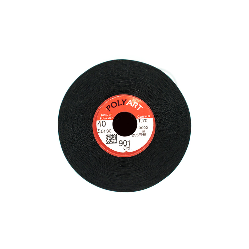 Нитки №40 Polyart  (чёрный 901) 3000м в наличии